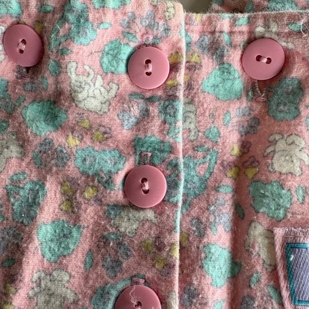 Vintage OshKosh Bgosh Pink Floral Bear Bunny Flannel Overalls 24M Made in USA